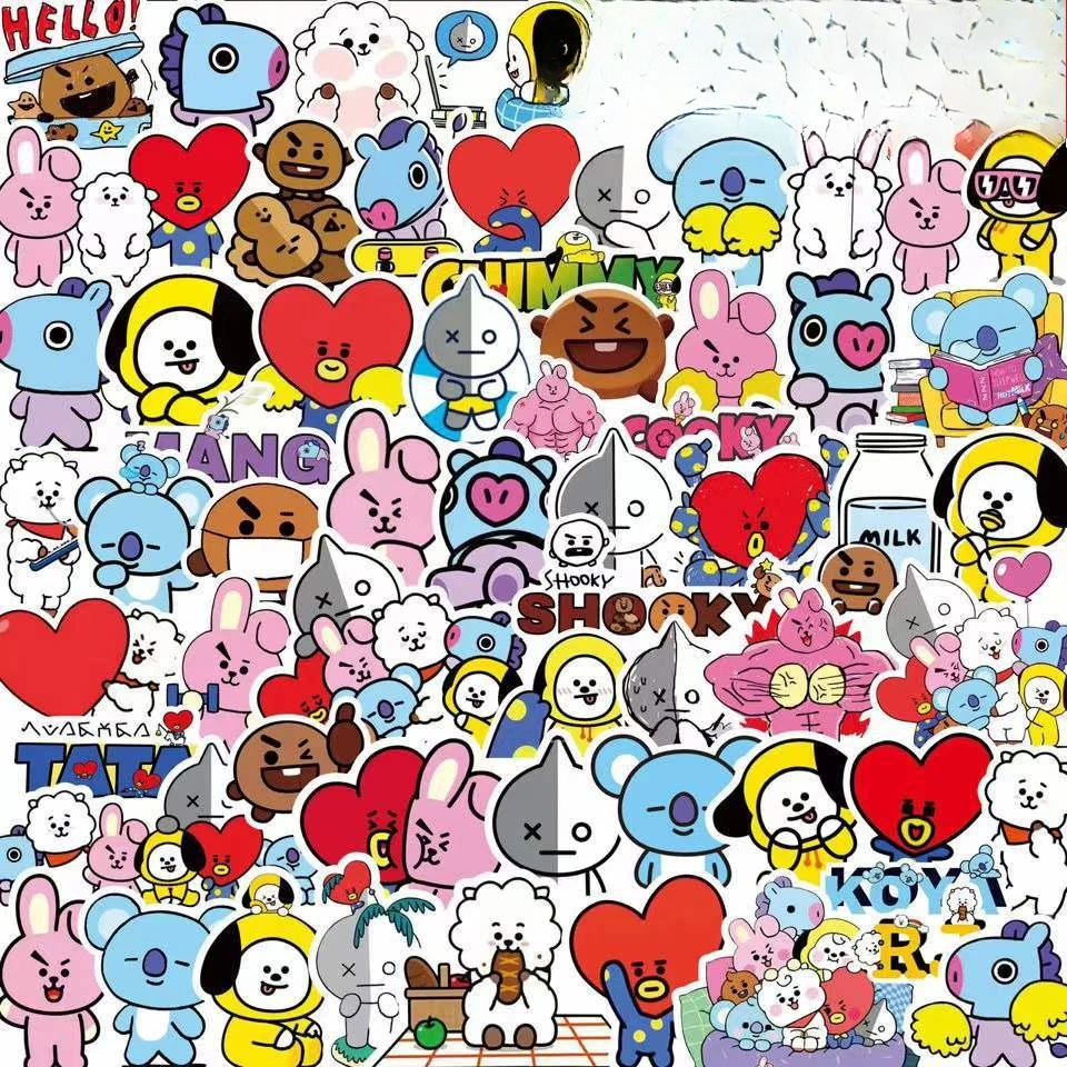 Evoker Cosplay Prop - 카와이 BT21 스티커 여행가방 노트북 자동차