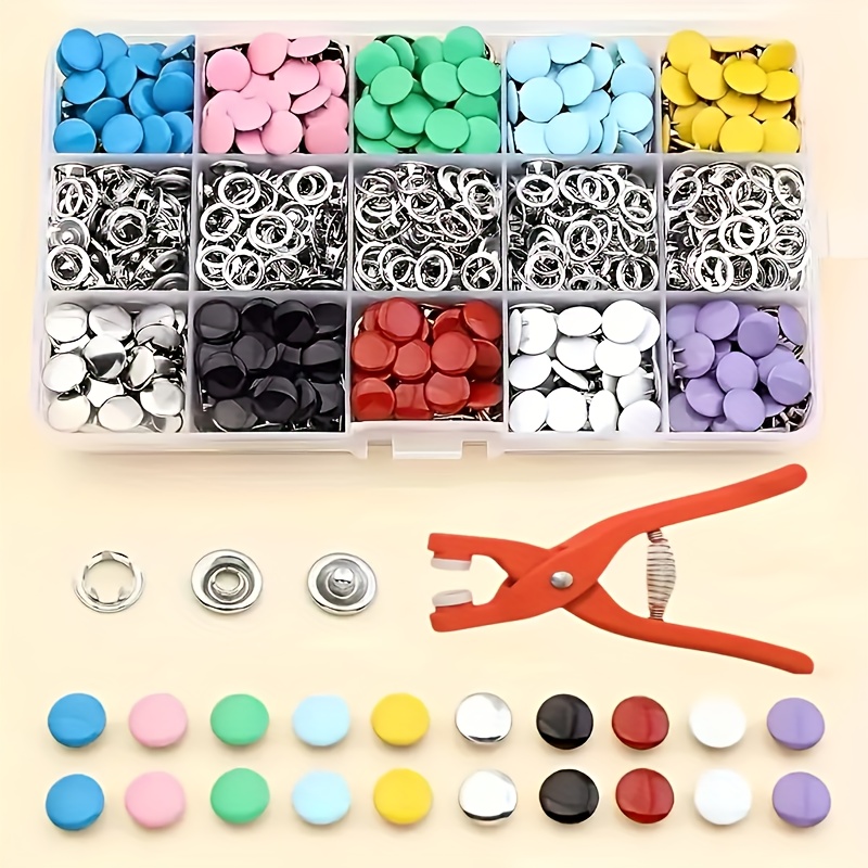 Snap Fastener Set - 100개 다채로운 금속 바느질 버튼, 솔리드
